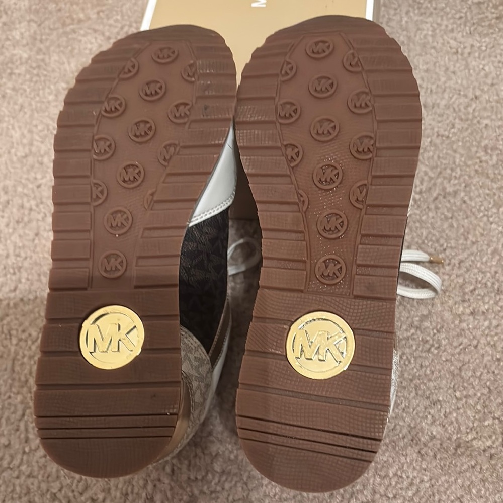 Michael Kors Cream and Brown Monogram Sneakers - Picture 3 of 4